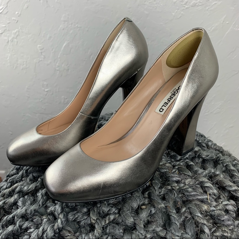 Karl Lagerfeld Paris silver pumps/heels 6.5 fits 6